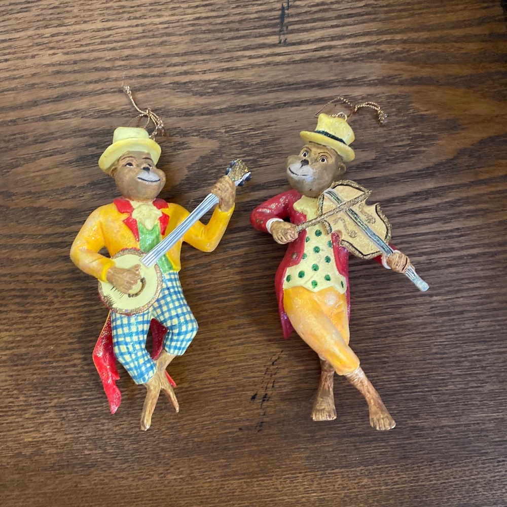 Holiday Monkey Ape Playing Musical Instruments Christmas Ornaments - Picture 1 of 3